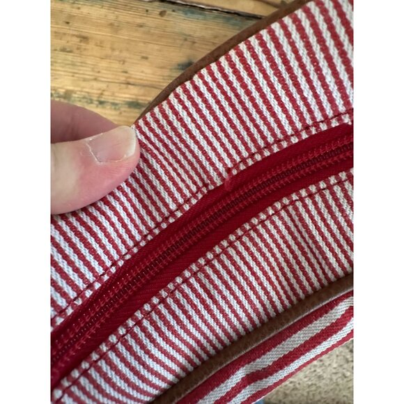 Linea Pelle Blue Womens Red White Purse Handbag tote bag striped pockets - Picture 7 of 9